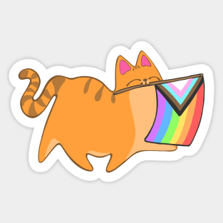 Pride Progress Flag Cat Rainbow LGBTQIA Chibi Orange Tabby Cat Sticker